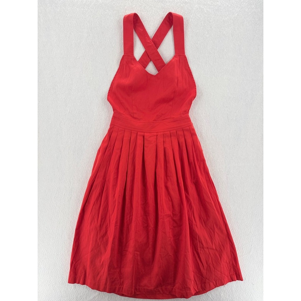 Unbranded - Sun Dress Criss Cross Back Pleated Pockets - Red -‎ Small - Women